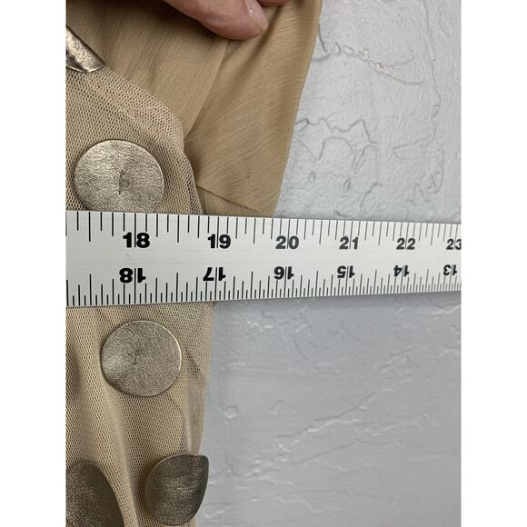 Eva Franco Dress Womens 8 Beige Gold Polka Dot Sleeveless Ruffle Sheath Made USA - Picture 4 of 7